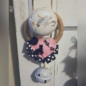 Meow Cat Door Decor Door Knob Hanger Cat Lady Kitty Home Decorations OOAK